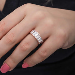 Silver Rose Baguette White Stone Women's Ring