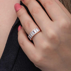 Silver Rose Baguette White Stone Women's Ring