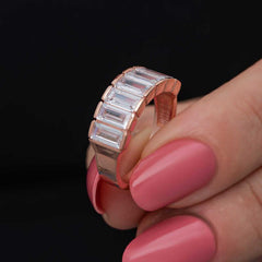 Silver Rose Baguette White Stone Women's Ring