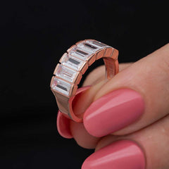 Silver Rose Baguette White Stone Women's Ring