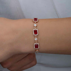 Silver Rose Baguette Red Stone Women's Bracelet