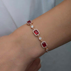Silver Rose Baguette Red Stone Women's Bracelet