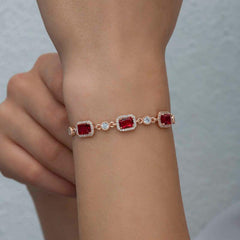 Silver Rose Baguette Red Stone Women's Bracelet