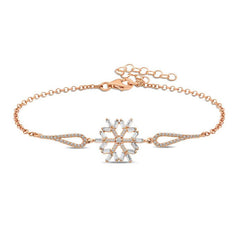 Bracelet flocon de neige en argent et pierre baguette rose