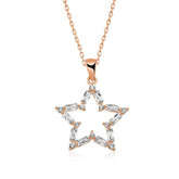 Silver Rose Baguette Stone Star Necklace
