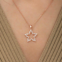 Silver Rose Baguette Stone Star Necklace