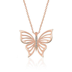 Silver Rose Spring Butterfly Women's Necklace