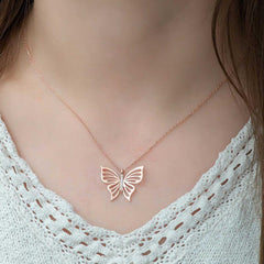 Silver Rose Spring Butterfly Women's Necklace