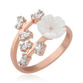 Silver Rose White Spring Flower Ring