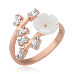 Silver Rose White Spring Flower Ring