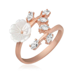 Silver Rose White Spring Flower Ring
