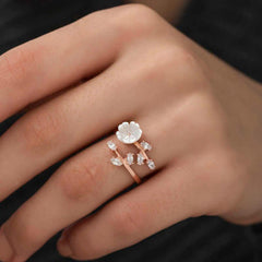 Silver Rose White Spring Flower Ring