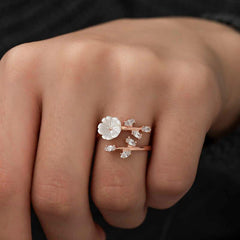 Silver Rose White Spring Flower Ring