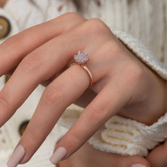 Silver Rose White Lotus Flower Ring