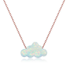 Silver Rose White Opal Stone Cloud Women's Necklace