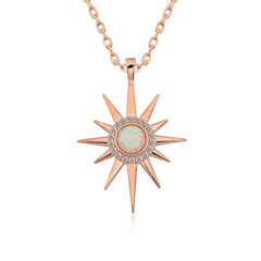Silver Rose White Opal Stone Polar Star Necklace