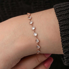 Bracelet femme en argent et pierre blanche rose