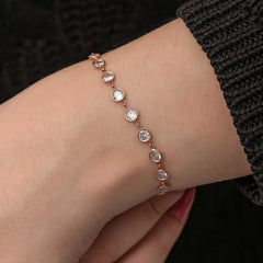 Bracelet femme en argent et pierre blanche rose