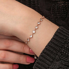 Bracelet femme en argent et pierre blanche rose
