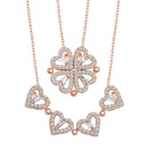 Silver Rose Heart Openable Clover Women's Necklace