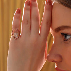 Silver Rose White Stone Heart Women's Ring