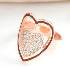 Silver Rose White Stone Heart Women's Ring