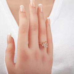 Silver Rose White Stone Lotus Flower Women's Ring