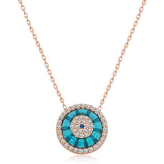 Silver Rose Glass Eye Evil Eye Women's Necklace