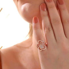 Silver Rose Flower Patterned Women's Ring