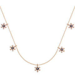 Silver Rose Flower Evil Eye Lucky Women's Necklace