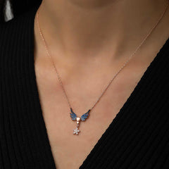 Silver Rose Flower Winged Heart Necklace