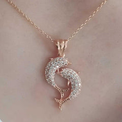 Silver Rose Double Dolphin Women's Necklace