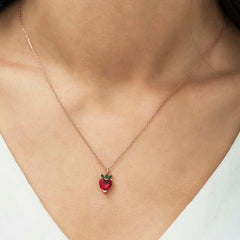 Silver Rose Strawberry Figure Fruit Necklace