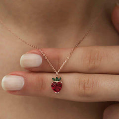 Silver Rose Strawberry Figure Fruit Necklace