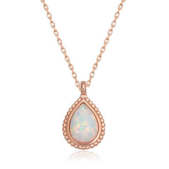 Silver Rose Drop White Opal Stone Women's Necklace