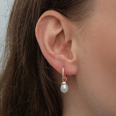 Silver Rose Drop Pearl Women's Earrings