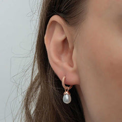 Silver Rose Drop Pearl Women's Earrings