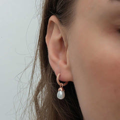 Silver Rose Drop Pearl Women's Earrings
