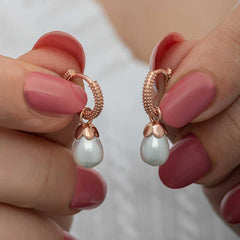 Silver Rose Drop Pearl Women's Earrings