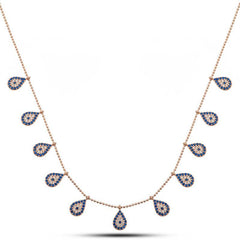 Collier porte-bonheur pour femme en argent avec pendentif en forme de goutte de rose et mauvais œil