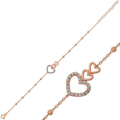 Bracelet Dorissa Trois Cœurs en Argent Rose