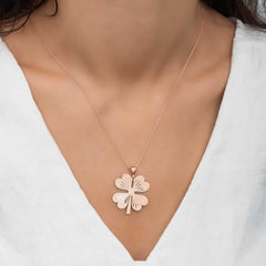 Silver Rose Four Leaf Rose Clover Women's Necklace