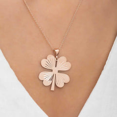 Silver Rose Four Leaf Rose Clover Women's Necklace
