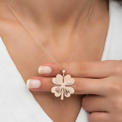 Silver Rose Four Leaf Rose Clover Women's Necklace