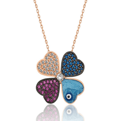 Silver Rose Four Leaf Clover Women's Necklace