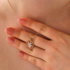 Silver Rose Four Leaf Clover Women's Necklace