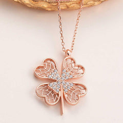 Silver Rose Four Leaf Clover Women's Necklace