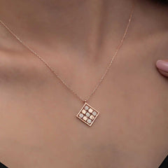 Silver Rose Square Zircon Stone Women's Necklace