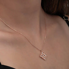 Silver Rose Square Zircon Stone Women's Necklace