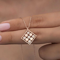 Silver Rose Square Zircon Stone Women's Necklace